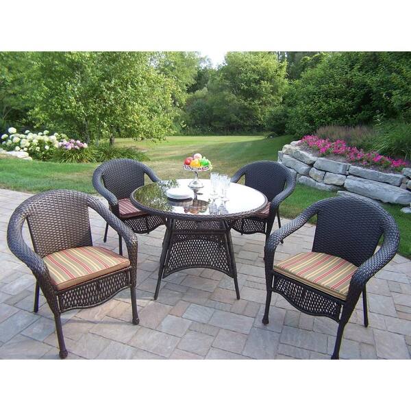Oakland Living - Elite Resin Wicker 5 Piece Patio Dining Set with Cushions