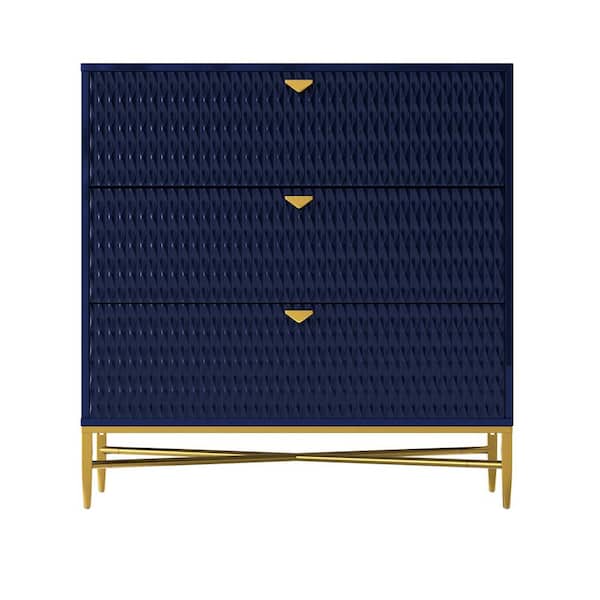Kahomvis Modern Blue 3-Drawer 31.5 in. Wood Nightstand