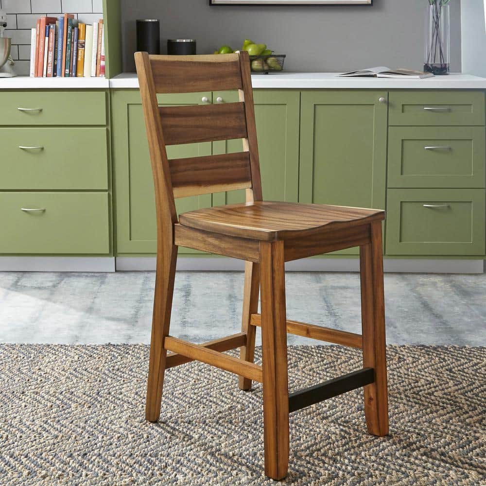 HOMESTYLES Forest Retreat 24 in. Live Teak Wood Brown Counter Bar Stool