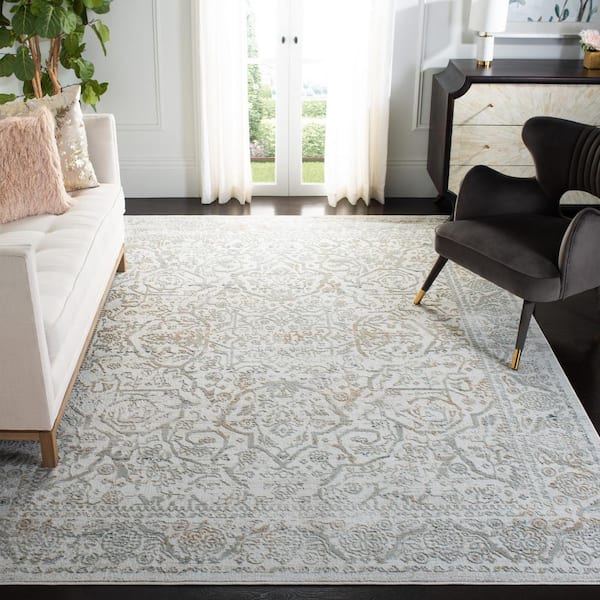 Princeton 6 ft. x 9 ft. Beige/Gray Floral Border Area Rug