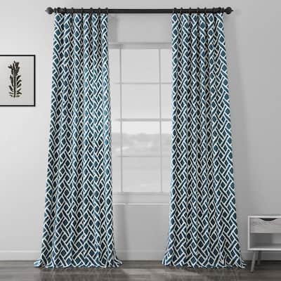 Martinique Blue Geometric Rod Pocket Room Darkening Curtain - 50 in. W x 108 in. L