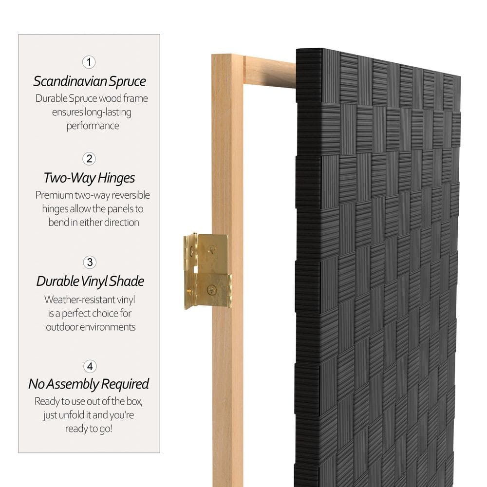 Black Woven Vinyl 6 ft. Tall Folding Room Divider