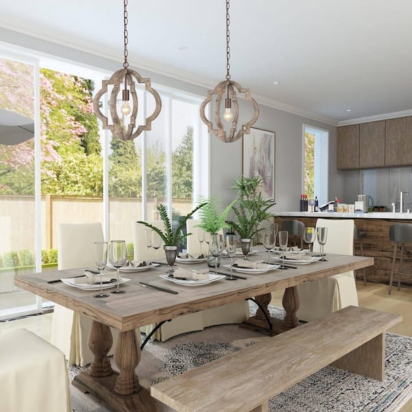 1-Light Distressed Wood and Metal Indoor Mini Pendant Light Farmhouse Perfect for Kitchen, Dining Room, and Living Room