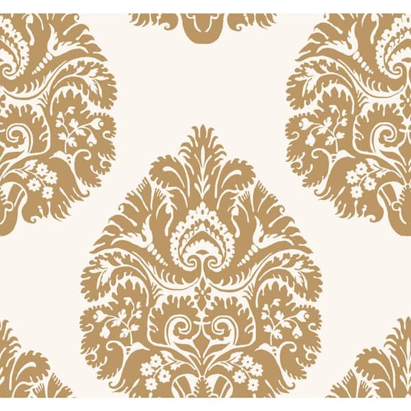 York Wallcoverings Ronald Redding Gold Teardrop Damask Paper Unpasted Matte Wallpaper (27 in. x 27 ft.)