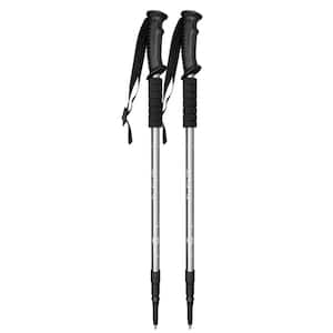 Telescopic Collapsible Trekking Poles with Anti-Shock and Quick Lock System for Hiking and Camping, Silver (2-Pack)
