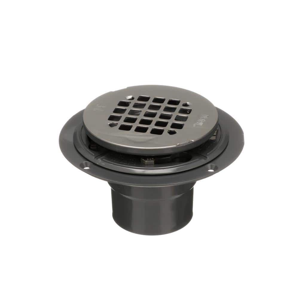 Oatey 42237 PVC Shower Drain with Snap-Tite Square Top Stainless Steel  Strainer for Tile Shower Bases, 2-Inch or 3-Inch