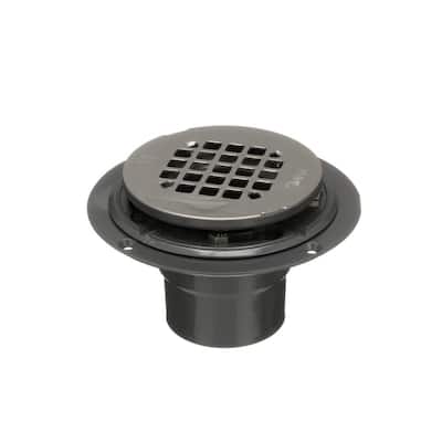 Round Gray PVC Shower Drain with 4-1/4 in. Round Snap-In Stainless Steel Drain Cover