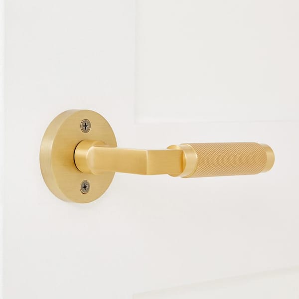 St. Tropez Solid Brass Satin Gold Single Dummy Door Lever Knurled Door Knurled Handle