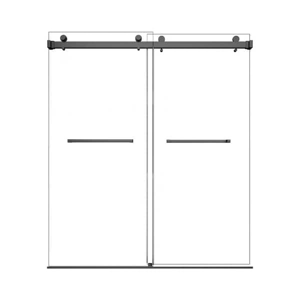 62-66 in. W x 76 in. H Double Sliding Frameless Shower Door in Space Gray with Smooth Sliding and 3/8 in. Clear Glass