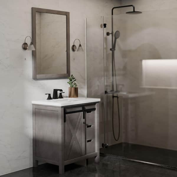 Lexora Marsyas 30 in W x 22 in D Ash Grey Bath Vanity and Cultured Marble Countertop