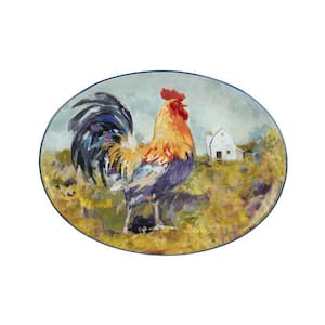 Rooster Meadow 12 in. Assorted Colors Earthenware Oval Platter