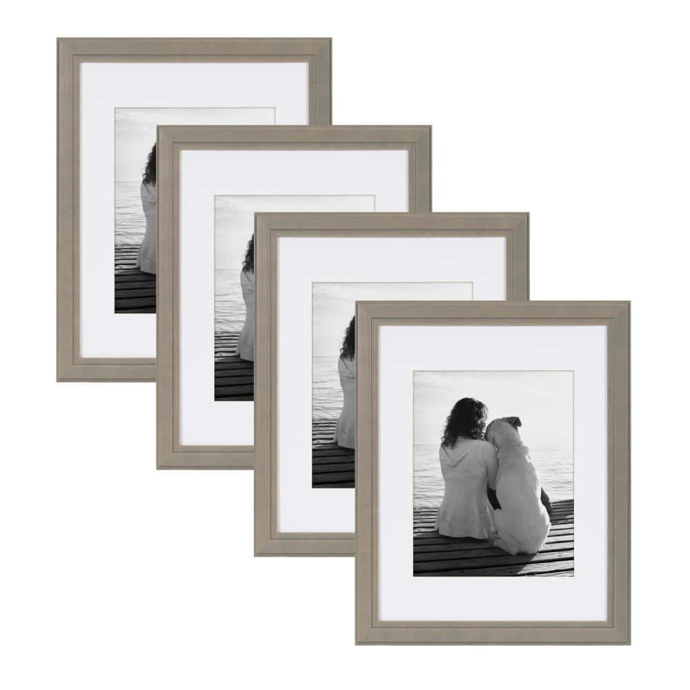 Kieva 11 in. x 14 in. Matted to 8 in. x 10 in. Gray Picture Frame (Set of 4