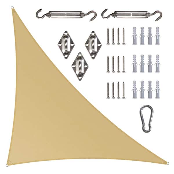 16 ft. x 16 ft. x 22.6 ft. 190 GSM Sand Beige Right Triangle Sun Shade Sail with Triangle Kit