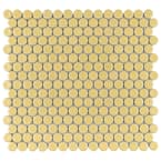 Hudson Penny Round Vintage Yellow 12 in. x 12-5/8 in. x 5 mm Porcelain Mosaic Tile (10.74 sq. ft. / case)