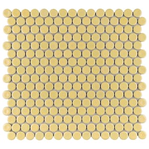 Hudson Penny Round Vintage Yellow 12 in. x 12-5/8 in. x 5 mm Porcelain Mosaic Tile (10.74 sq. ft. / case)