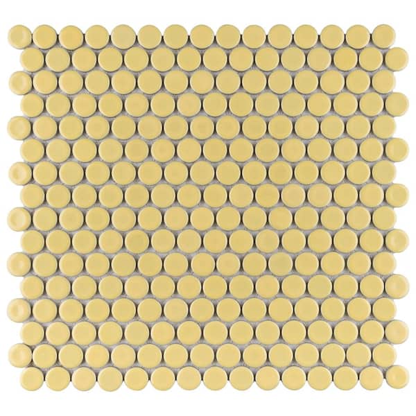 Merola Tile Hudson Penny Round Vintage Yellow 12 in. x 12-5/8 in. Porcelain Mosaic Tile (10.7 sq. ft./Case)