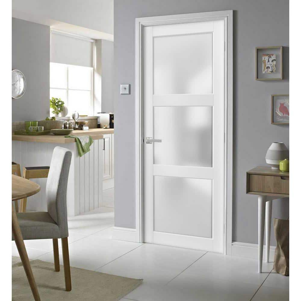 Lucia 2552 Matte White Frosted Glass Prehung Door