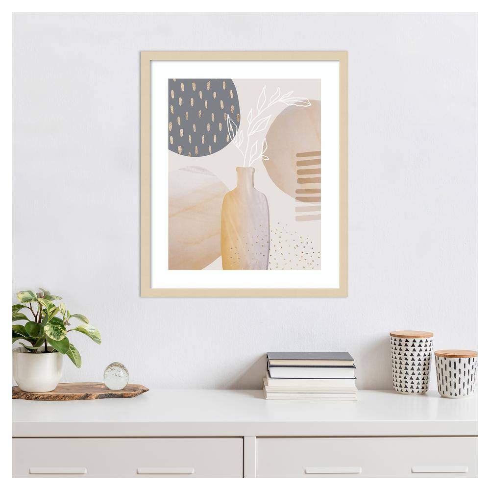 Mid-Century Floral II Beige and Gray Framed Wall Art Print