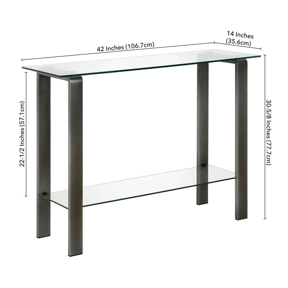 Asta 42'' Gunmetal Gray Glass Console Table with Storage