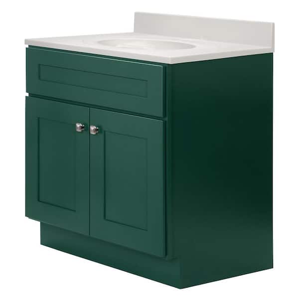 Brookings 31 in. W 1 Sink Bath Vanity in Hunt Club with Ivory Swirl Cultured Marble Top Assembled