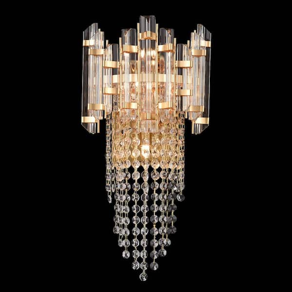 CLAXY 11 in. 3-Light Brass Modern Wall Sconce with Standard Shade