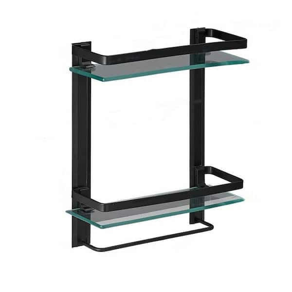 Cubilan 12.6 in. W x 5 in. D Black 2-Tier Tempered Glass Shower Shelves Decorative Wall Shelf