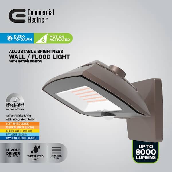 ARFL 400-Watt Equivalent, 8000 Lumens, Selectable CCT, Integrated LED, Arch Wall Flood Light with Motion, Bronze