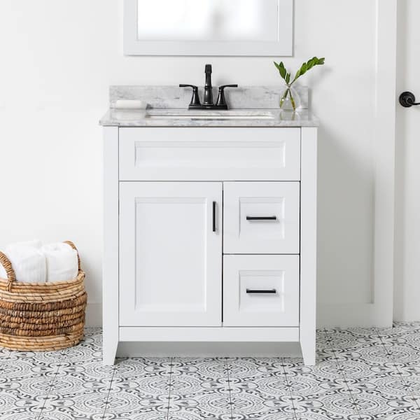 Ridge 30 in. W x 22 in. D x 34 in. H Bath Vanity Cabinet without Top in White