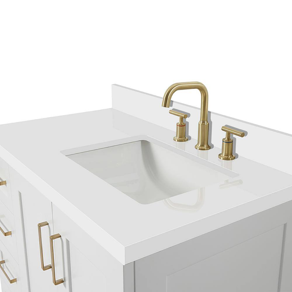 White Freestanding Single Sink Bathroom Vanity with Quartz Top