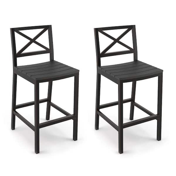LUE BONA Humphrey 26 in. Black Aluminum Plastic Outdoor Bar Chairs Outdoor Bar Stool (Set of 2)