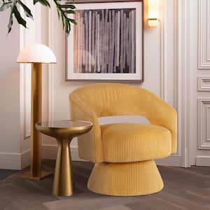 Minnis Yellow Corduroy Fabric Swivel Arm Chair