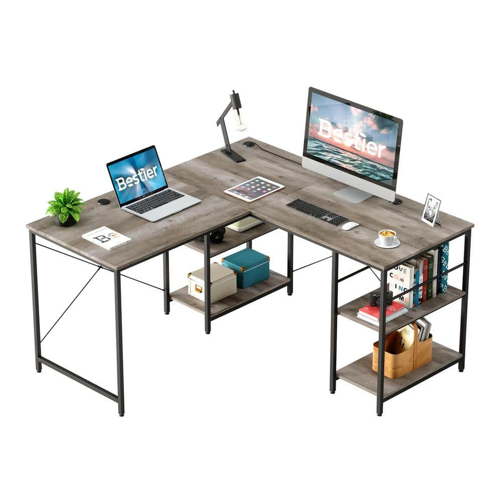 Bestier 55.1 in. Gray L-Shaped Computer Desk D464Y-GRYW - The Home Depot