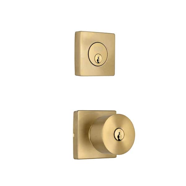 Ridgeway Brushed Gold Keyed Entry Single Cylinder Door Knob Combo Pack Featuring Dual Keyway