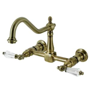 Wilshire 2-Handle Wall Mount Kitchen Faucets in Antique Brass