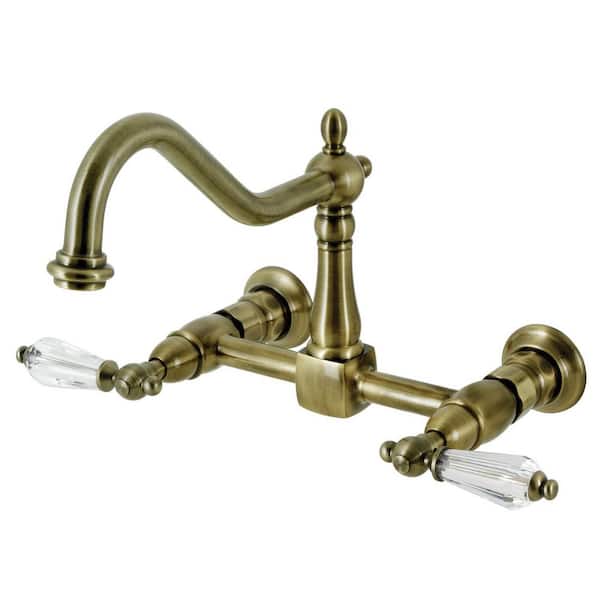 Kingston Brass Wilshire 2-Handle Wall Mount Kitchen Faucets in Antique Brass