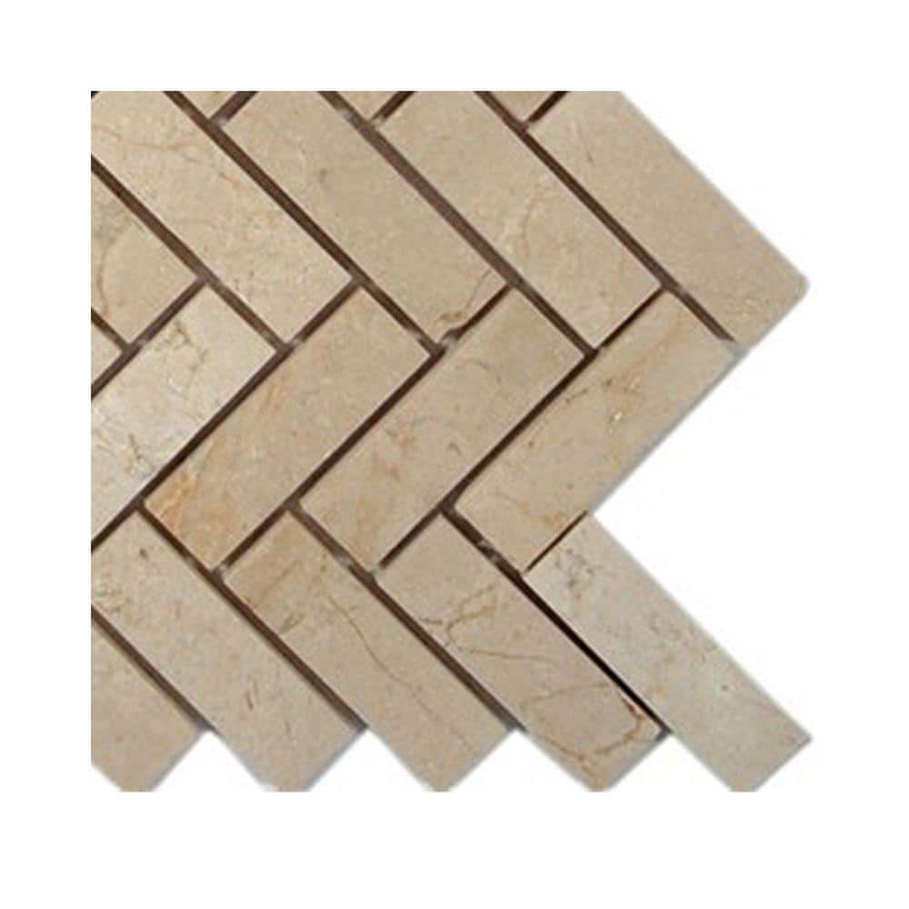 Crema Marfil 5 in. x .31 in. Herringbone Marble Mosaic Floor and Wall Tile Sample price history on PriceWatchPro