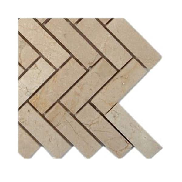 Ivy Hill Tile Crema Marfil 5 in. x .31 in. Herringbone Marble Mosaic Floor and Wall Tile Sample