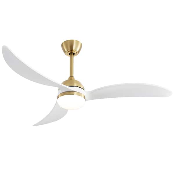 Sofucor 52 in. LED Indoor/Outdoor Dimmable Gold Solid Wood Blade Ceiling Fan with 6-Speed Remote