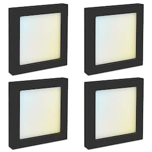 4 in. Square Black Modern Flush Mount Ceiling Light LED Integrated 10-Watt 600LM 5CCT 2700K-5000K Dimmable (4-Pack)