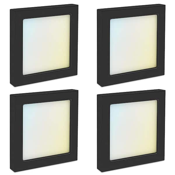 4 in. Square Black Modern Flush Mount Ceiling Light LED Integrated 10-Watt 600LM 5CCT 2700K-5000K Dimmable (4-Pack)