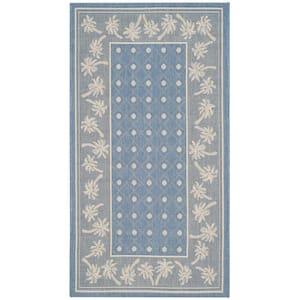 Courtyard Blue/Ivory 3 ft. x 5 ft. Floral Indoor/Outdoor Patio  Area Rug
