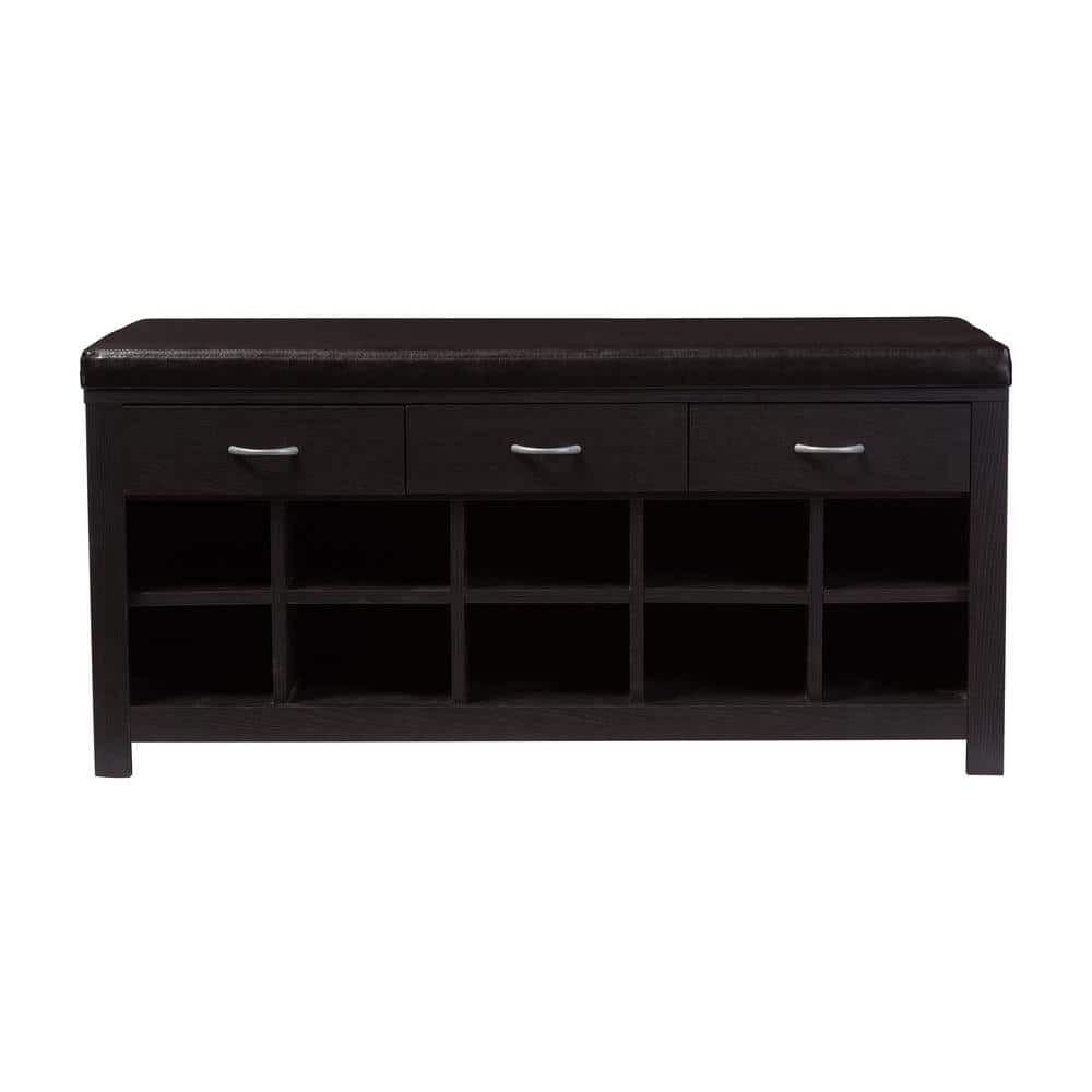 Espresso 46" Dark Brown Faux Leather Entryway Bench with Storage