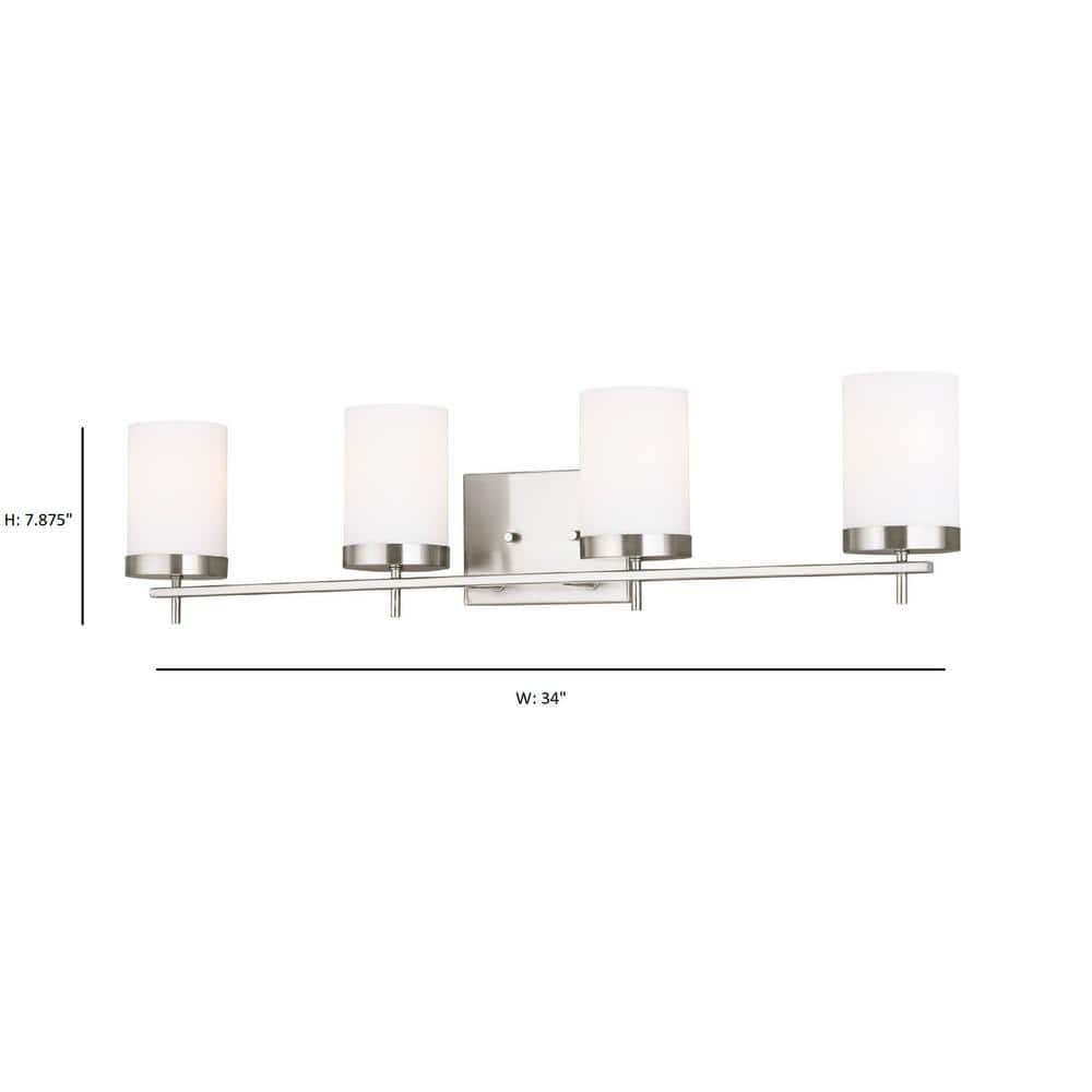 Brushed Nickel Cylinder 4-Light Vanity Fixture with Etched Glass