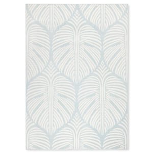 Lanai Palm Leaves Blue/Ivory 8 ft. x 10 ft. Indoor Outdoor Area Rug