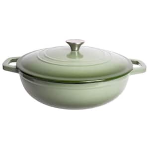5 QT Round Cast Iron Dutch Oven Braiser in Green Ombre with Lid