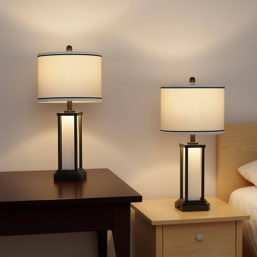 Bedside 27 in. Black Lantern-Style Table Lamp Set with USB and Type-C Ports and AC Outlets LED Night Light (Set of 2) price history on PriceWatchPro