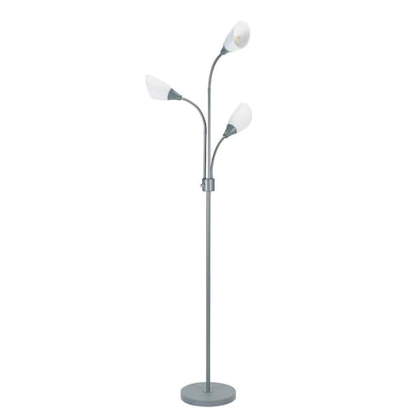 Medusa 70.25 in. Silver 3-Light Tree Floor Lamp with Plastic Dome Shade