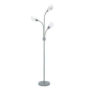 70.25 in. Silver 3-Arm Floor Lamp with White Shades