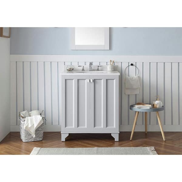 Home Decorators Collection Partridge 30 in. Single Sink Dove Gray Bath Vanity with White Engineered Stone Top (Assembled)