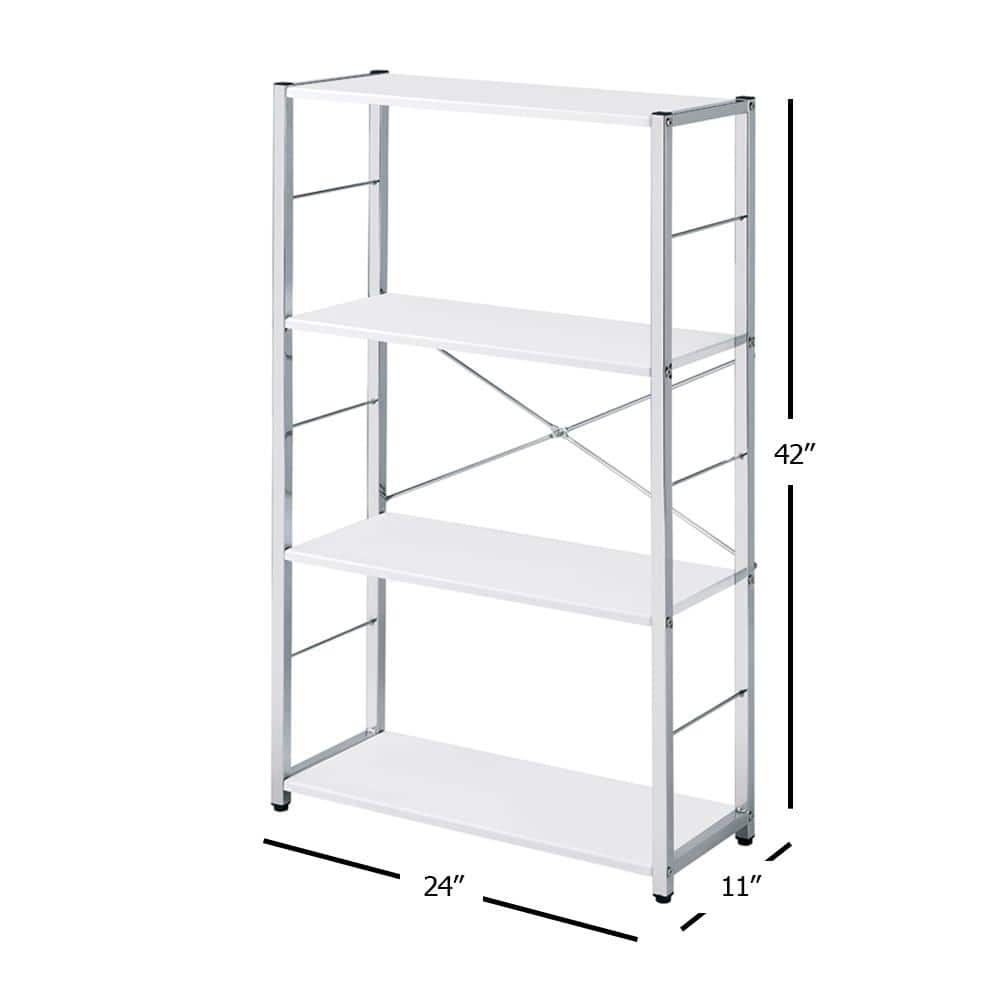 White and Chrome Adjustable 4-Tier Metal Frame Bookshelf